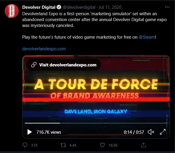 With over 700k viewers and 4.4k retweets, Devolverland Expo was a viral success.&nbsp;